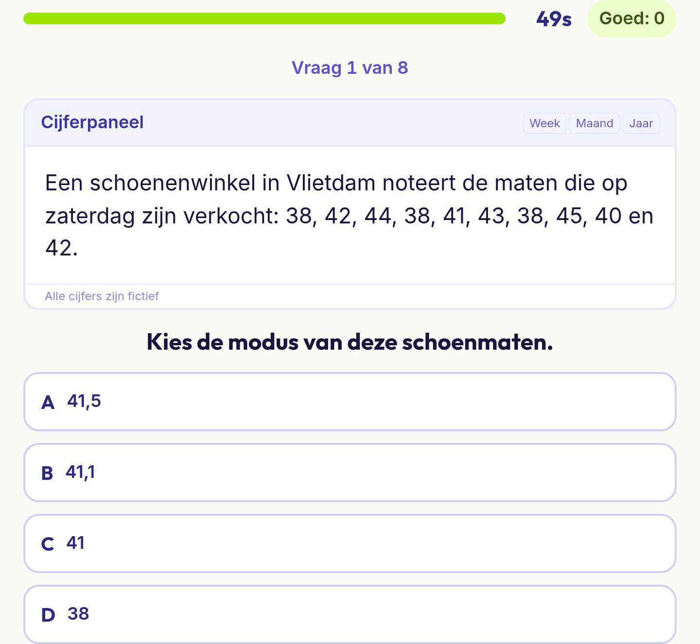 Een vraag uit Cijfers en grafieken over gemiddelde en mediaan