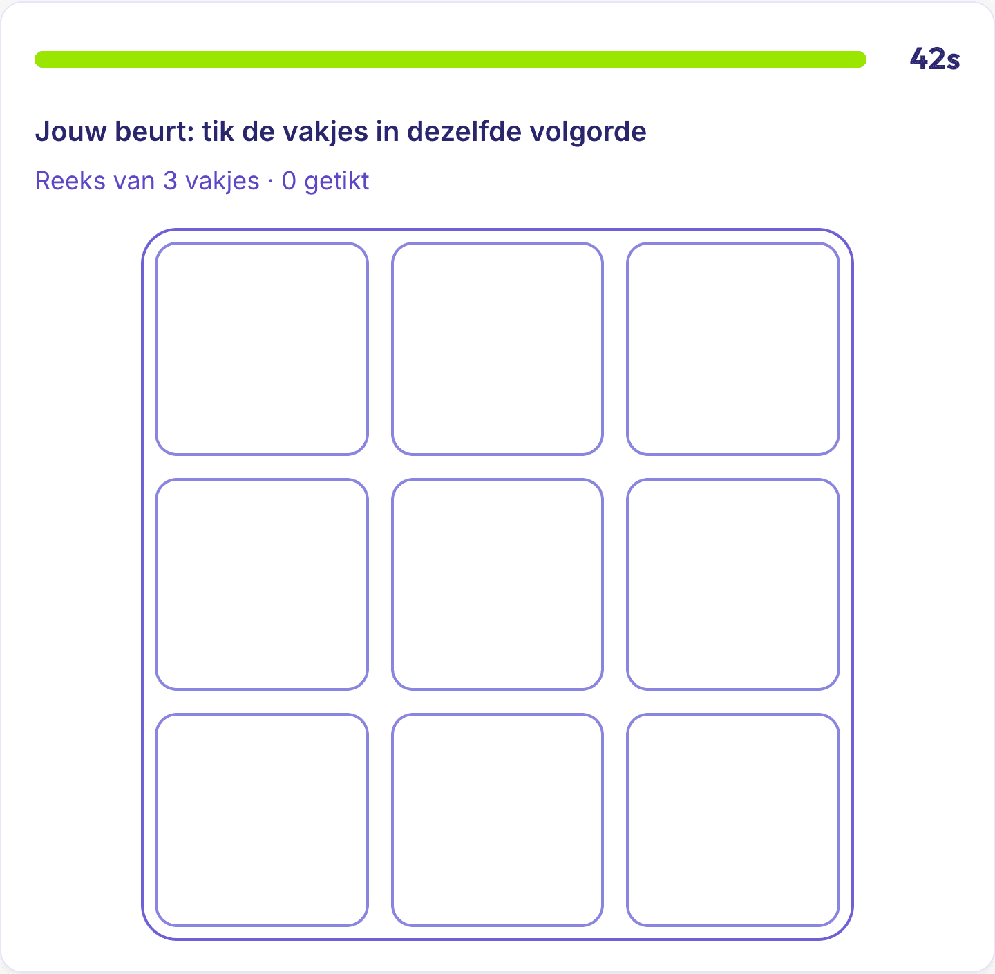 Het Geheugen-grid met negen vakjes, klaar om het patroon na te tikken