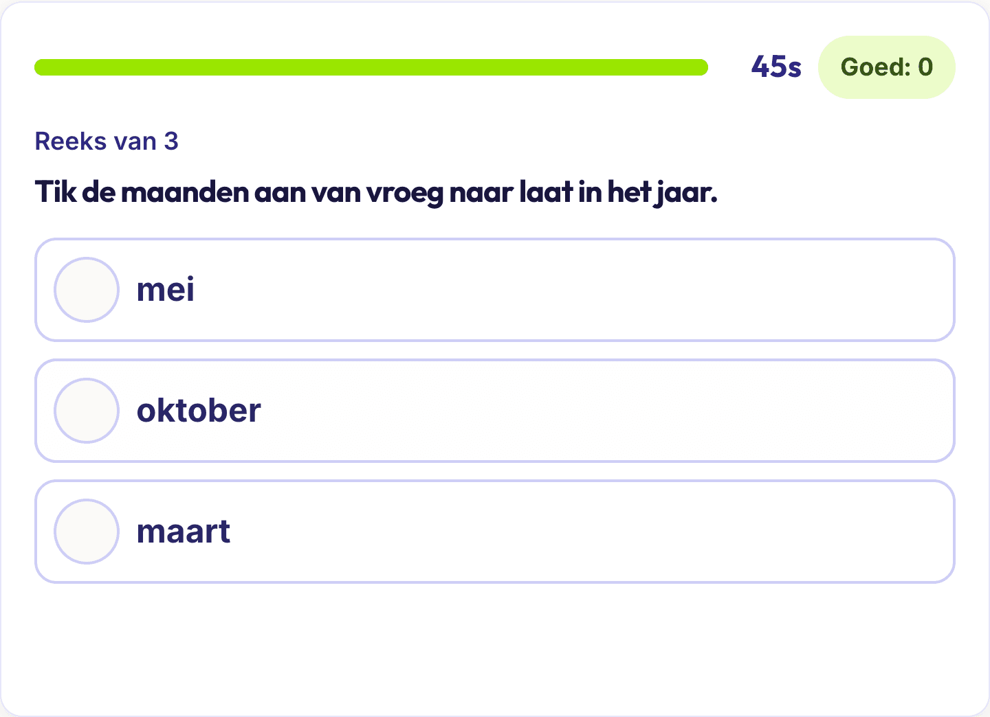 Op volgorde met een rij items die in de juiste volgorde aangetikt moeten worden
