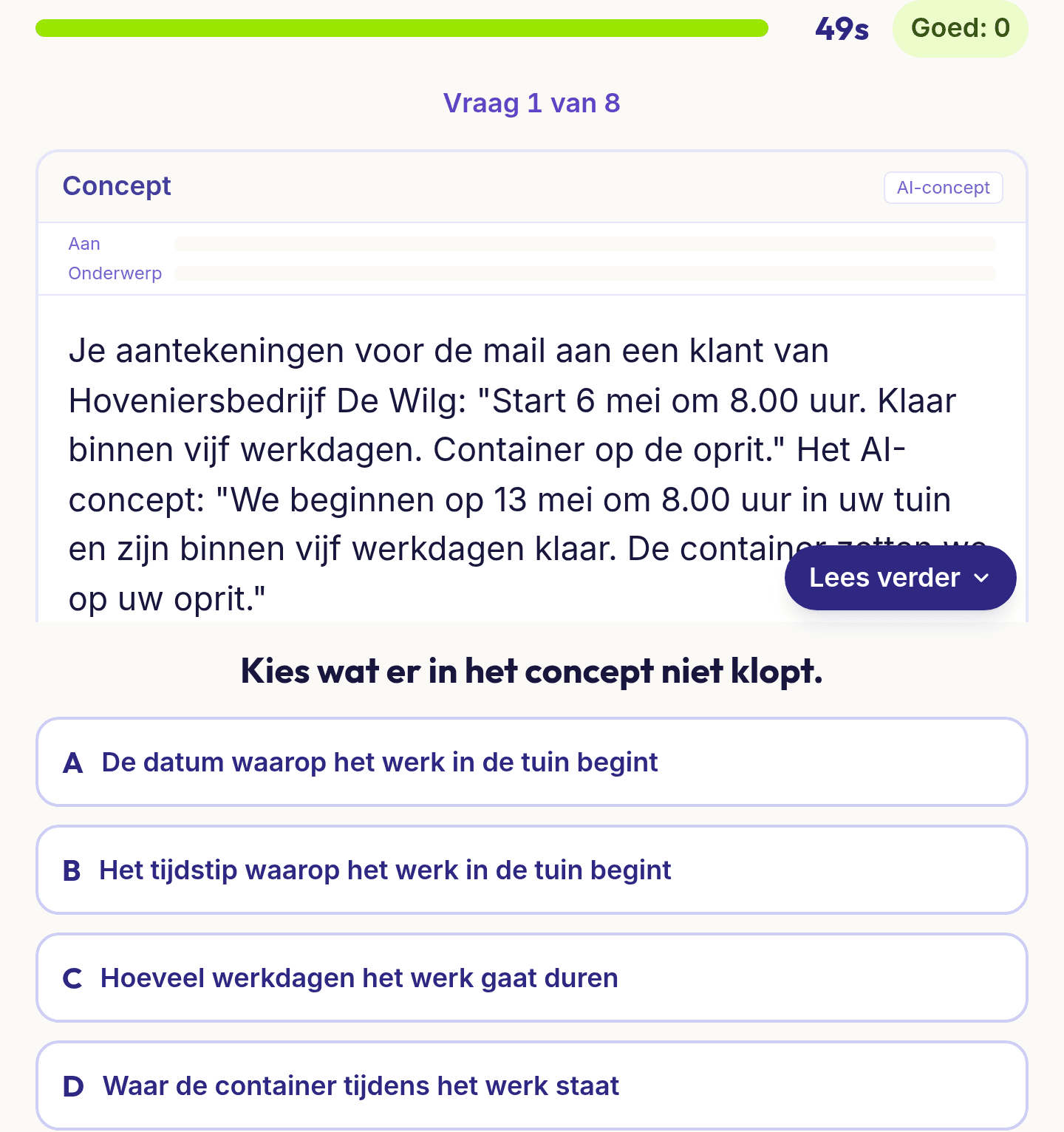 Een vraag uit Helder schrijven: een AI-concept van een mail om na te kijken