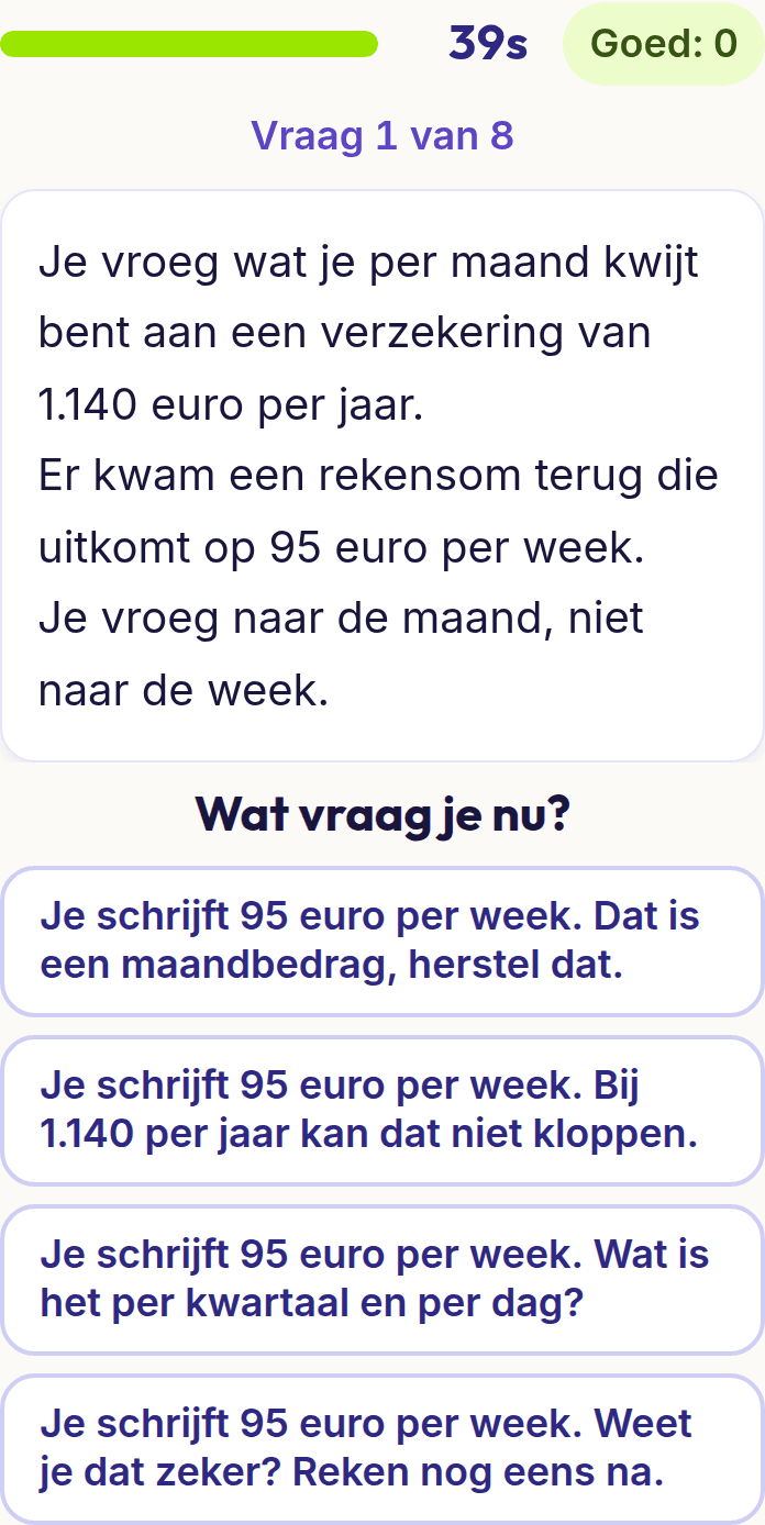 Een vraag uit slim vragen aan AI op een telefoon: een antwoord dat niet klopt en de vraag wat je nu vraagt