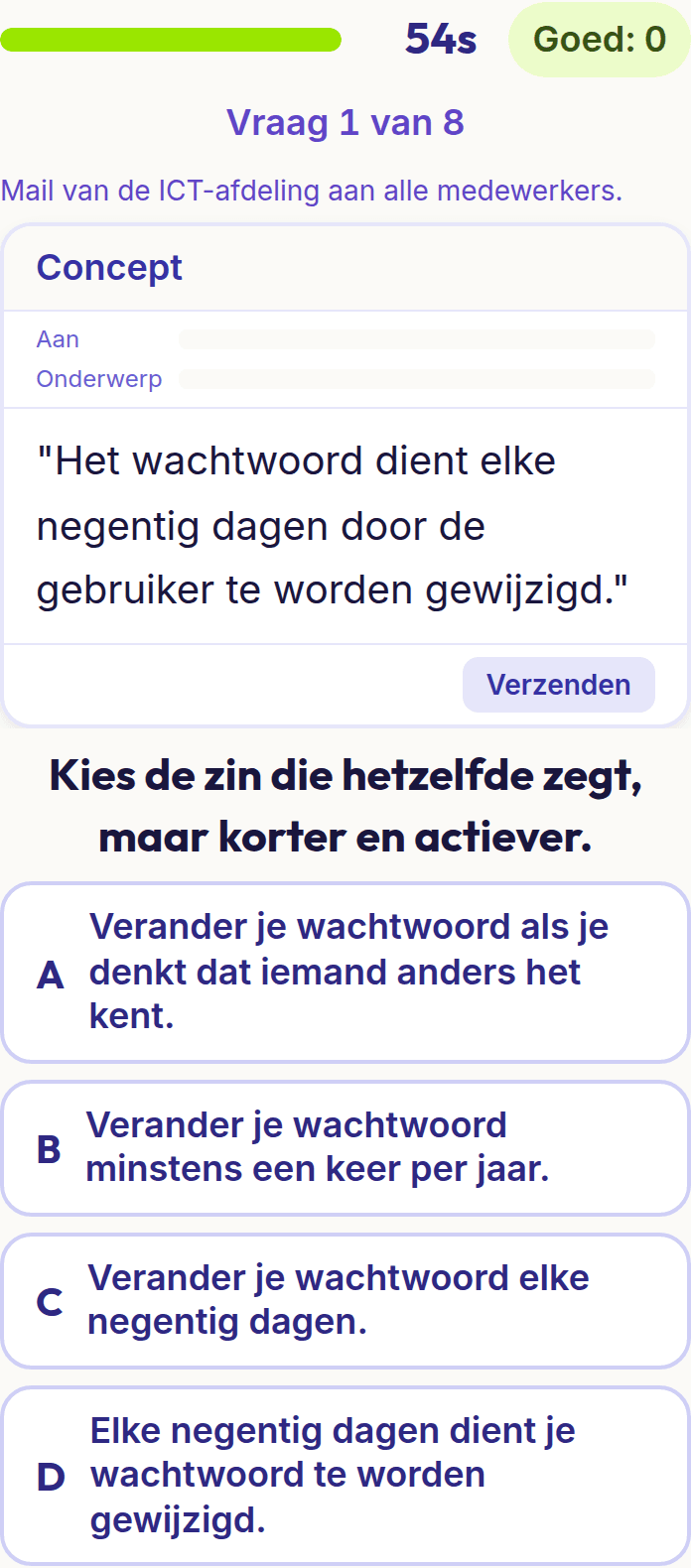 Een vraag uit Helder schrijven op een telefoon: een mailconcept en vier versies